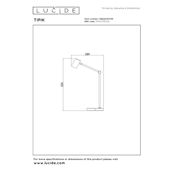 TIPIK Akumulatorowa lampa stołowa Battery pack- LED 3 StepDim 1x3W 2700K czarny 36622/03/30 Lucide - zdjęcie dodatkowe 4
